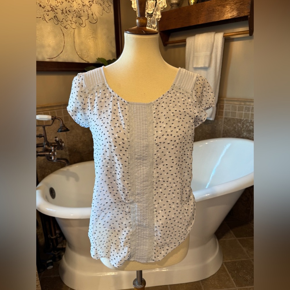 LC Lauren Conrad White and Black Polka Dot Blouse small
